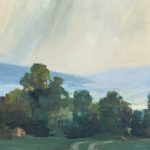 Julia Jensen's "In a Nearby Field" Oil on Board. Painting 28" x 42"